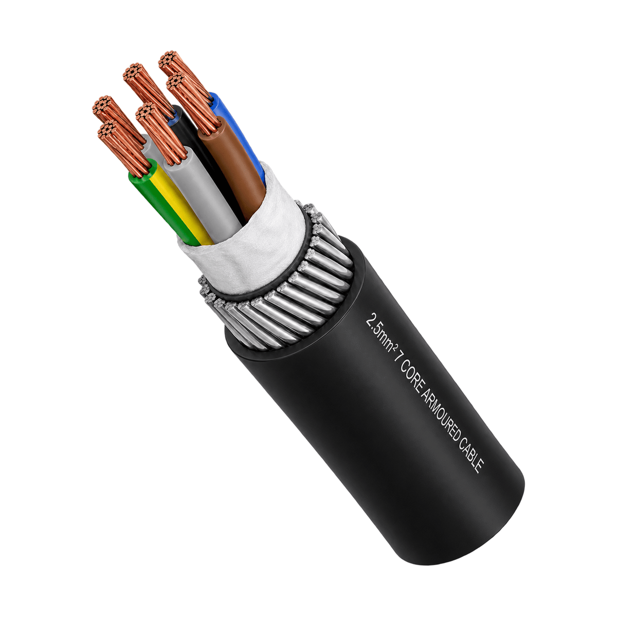 2.5mm² 7-Core Armoured Cable - Red Stripe 600/1000V on white background