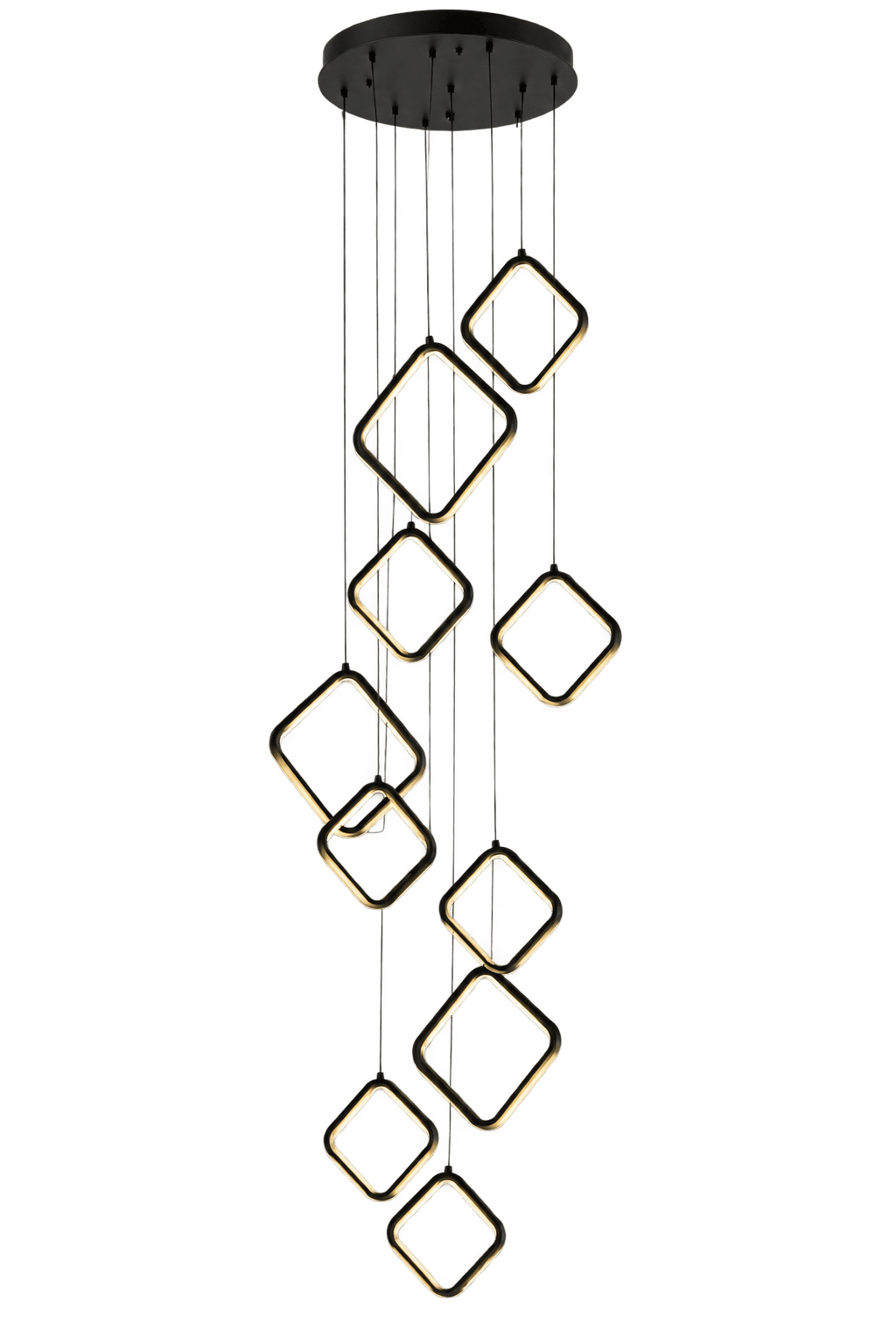 85W LED Double Volume Square Ringfall Pendant – Black — transparent background