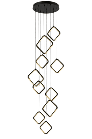 85W LED Double Volume Square Ringfall Pendant – Black — transparent background