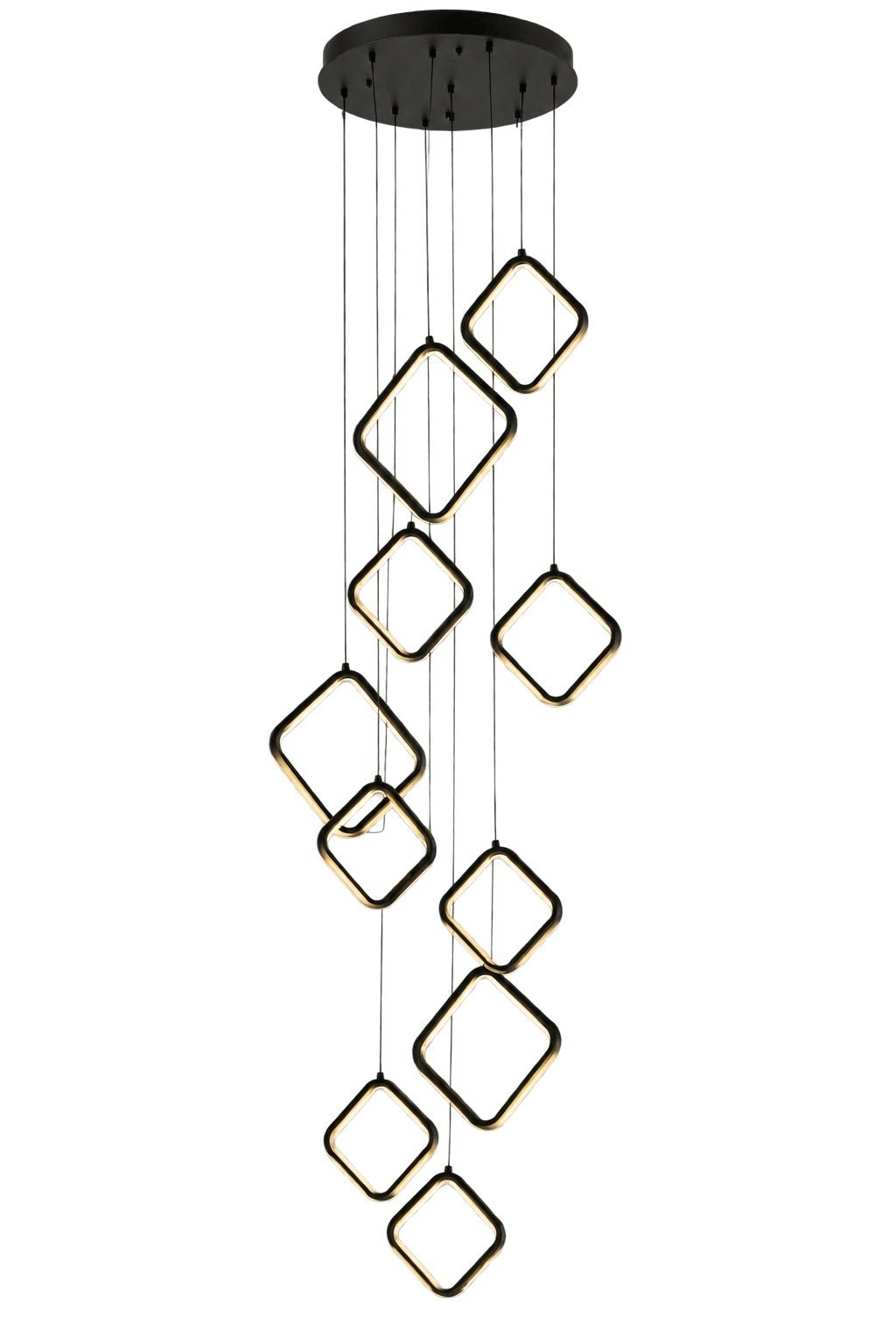 85W LED Double Volume Square Ringfall Pendant – Black — white background
