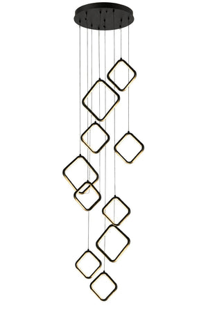 85W LED Double Volume Square Ringfall Pendant – Black — white background