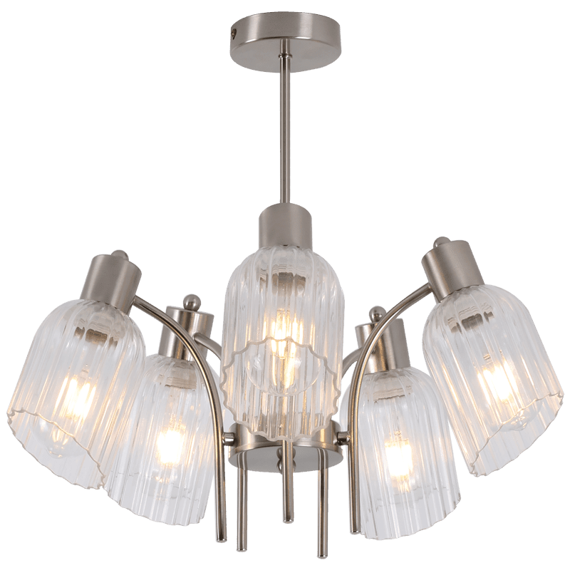 Satin Chrome Chandelier Glass Fluted — transparent background
