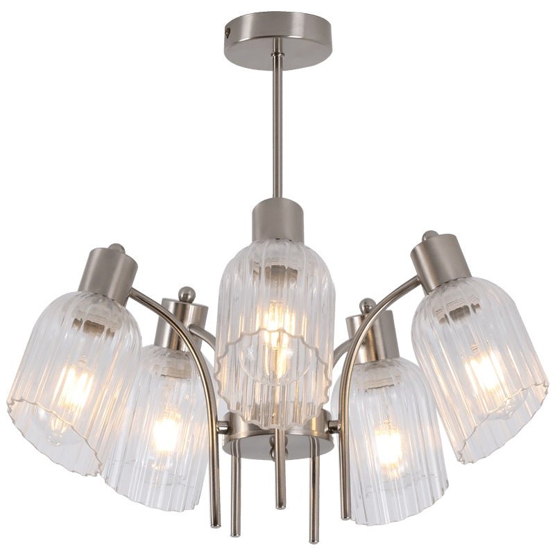 Satin Chrome Chandelier Glass Fluted — white background