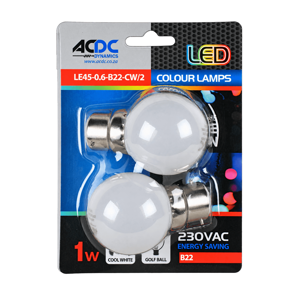 1W White Golf Ball LED Bulb – B22, 4200K Cool White — transparent background