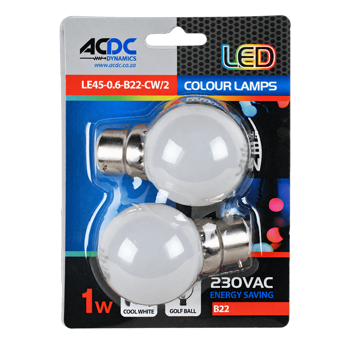 1W White Golf Ball LED Bulb – B22, 2700K Warm White — transparent background