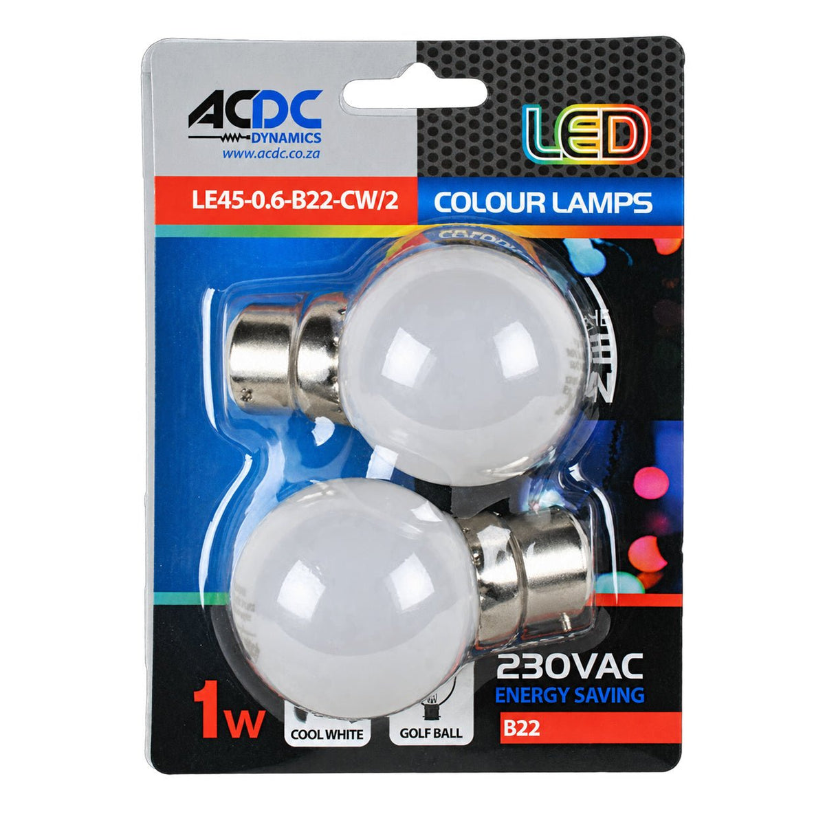 1W White Golf Ball LED Bulb – B22, 2700K Warm White — white background