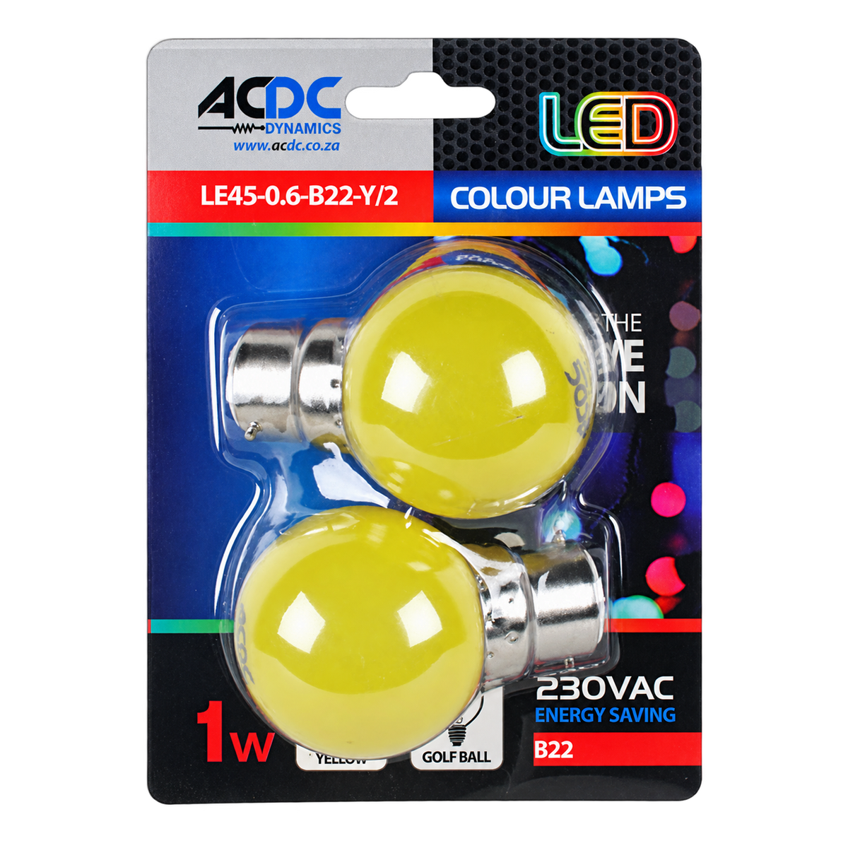 1W Golf Ball LED Bulb - B22 - Yellow — transparent background