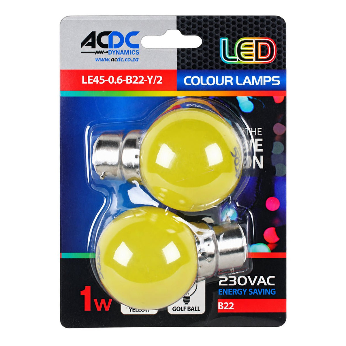 1W Golf Ball LED Bulb - B22 - Yellow — white background