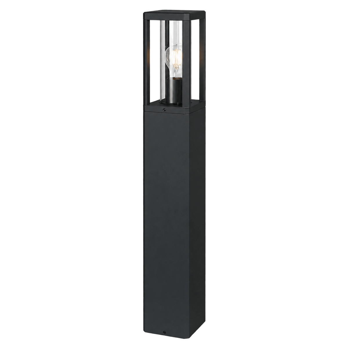 Bhok Ali square outdoor bollard light, black with clear glass — transparent background