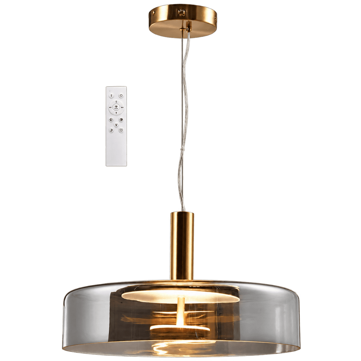 Bronze and smoke-glass 24W 3CCT LED pendant with remote — transparent background