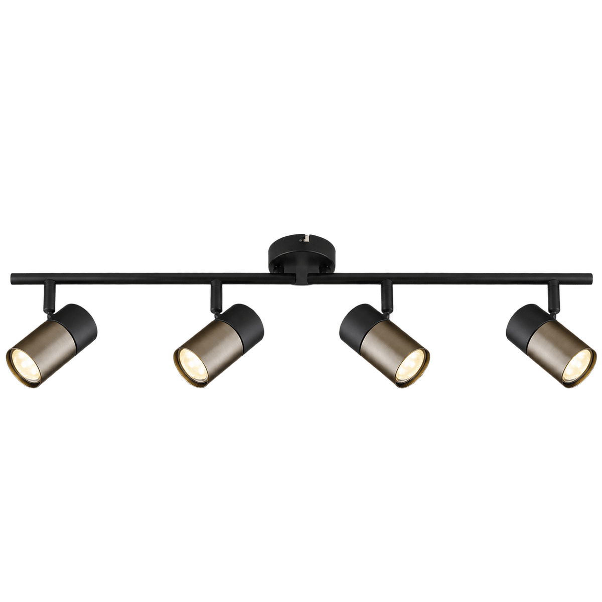 Black 4-light GU10 spotlight with movable arms — transparent background