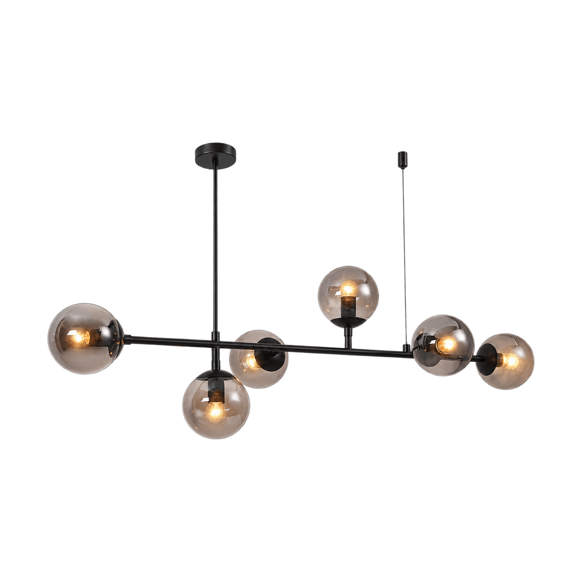 6-Light Matte Black Chandelier with Smoked Glass – transparent background product image
