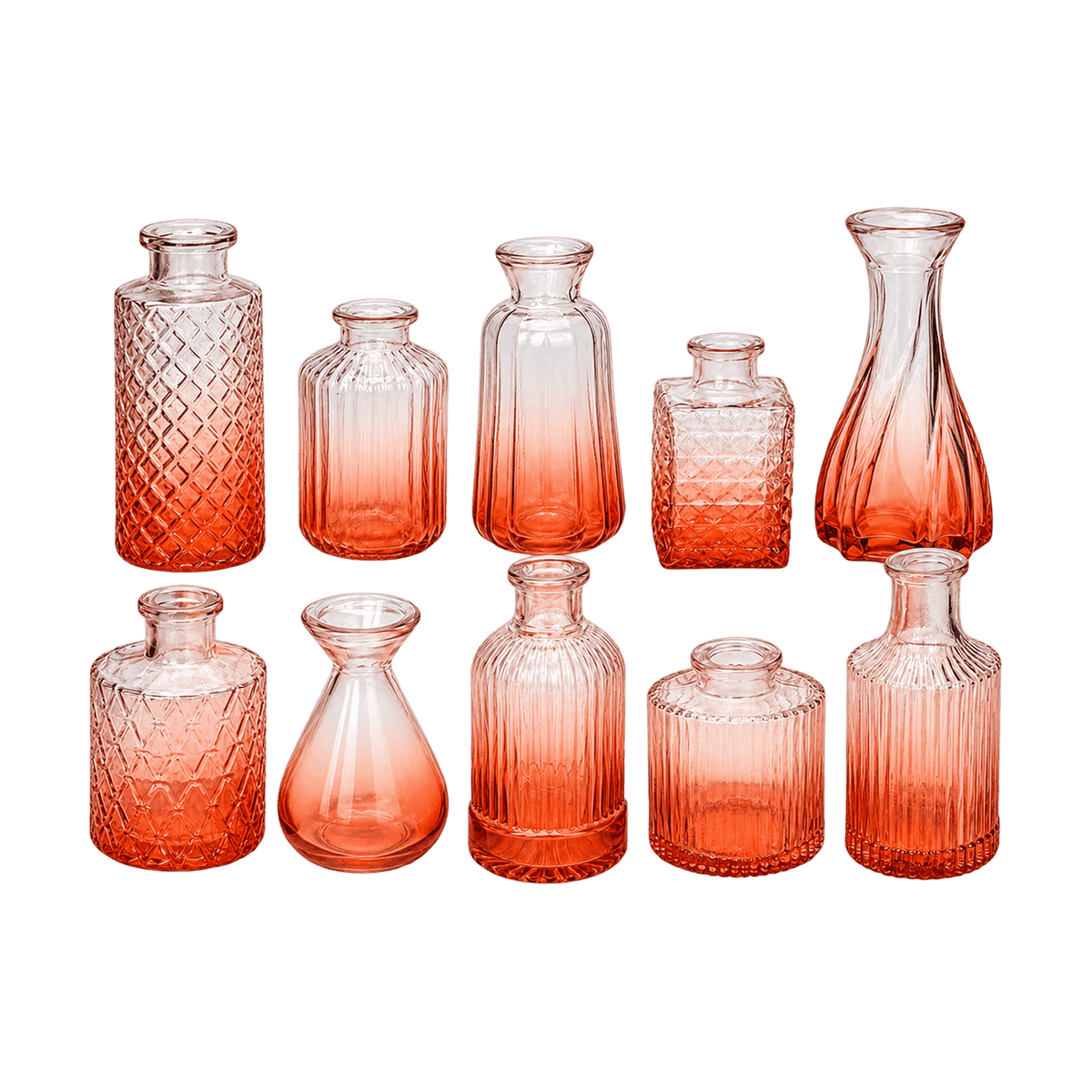 Vintage Rose Ombré Glass Bud Vase Collection (Set of 10) – transparent background product image