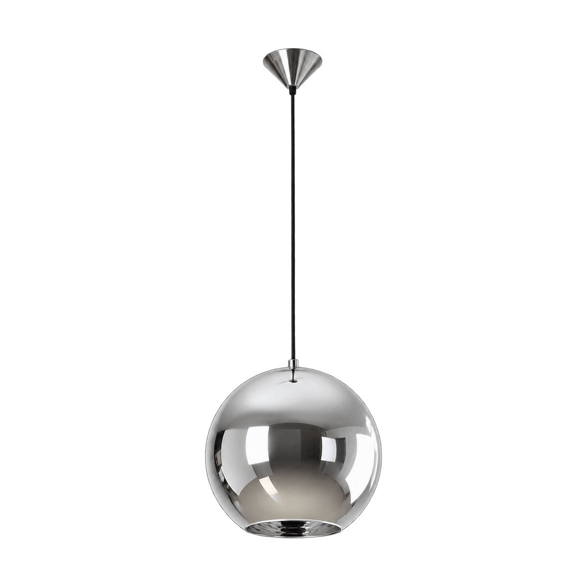 60W Black & Chrome Glass Ball Pendant Light, E27 – transparent background product image