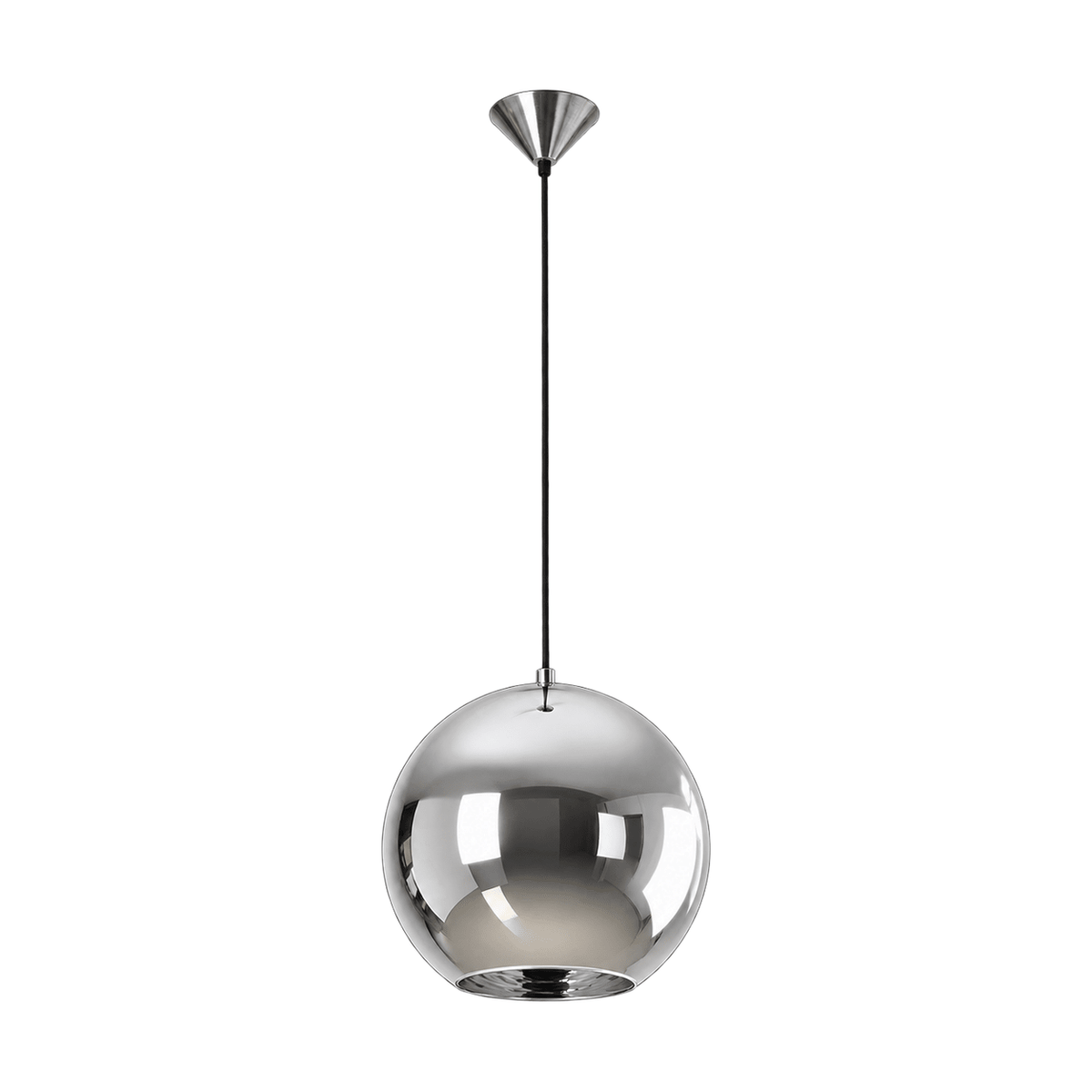 60W Black & Chrome Glass Ball Pendant Light, E27 – white background product image