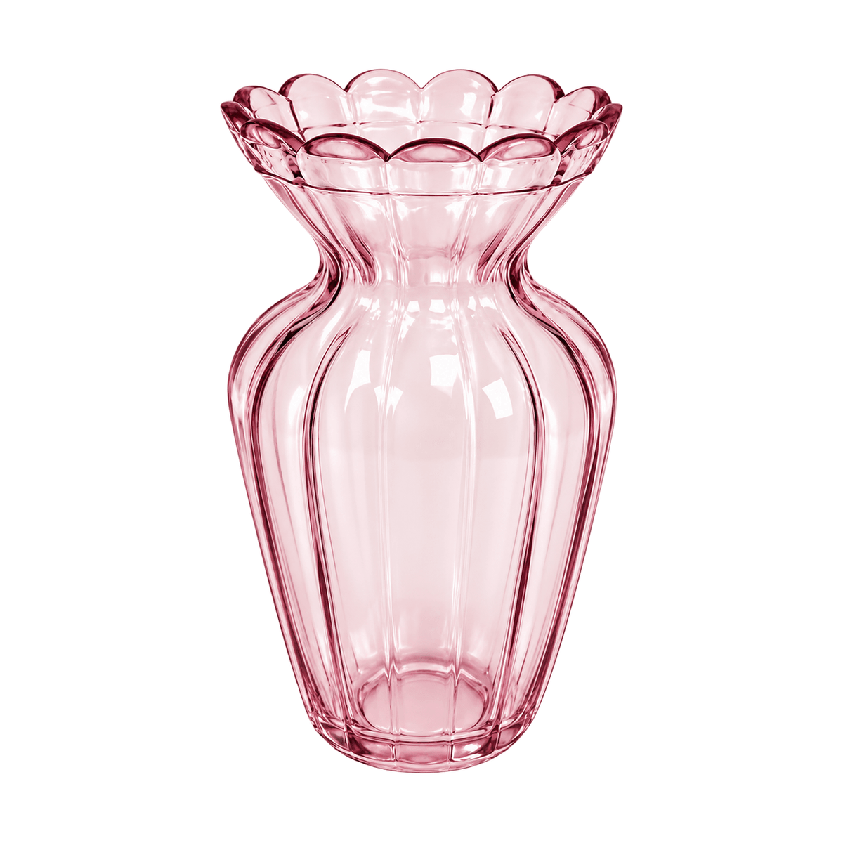 Glass Vase – Dusty Pink Scalloped Rim – white background product image
