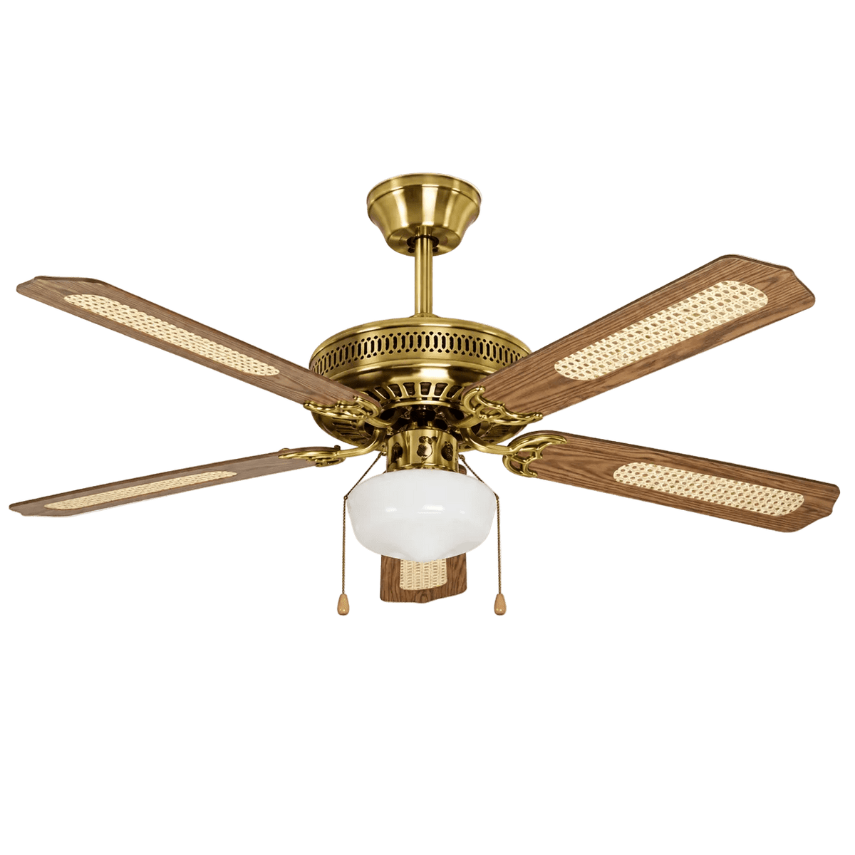 Rattan Ceiling Fan with 1 Light Antique Brass