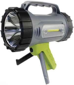Rechargeable LED torch with side lantern on white background