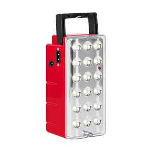 Red rechargeable LED lantern, transparent background