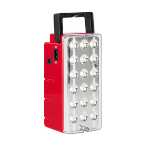 Red rechargeable LED lantern on white background