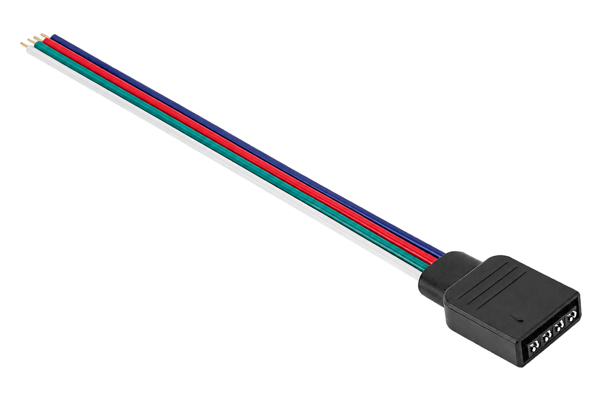 4-pin RGB LED strip connector with a transparent background