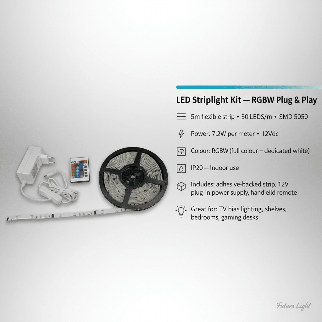 RGBW LED striplight kit features and specifications