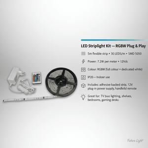 RGBW LED striplight kit features and specifications
