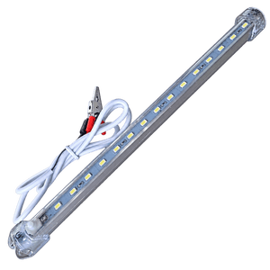 Transparent cutout of rigid 30 cm LED strip in clear casing with leads