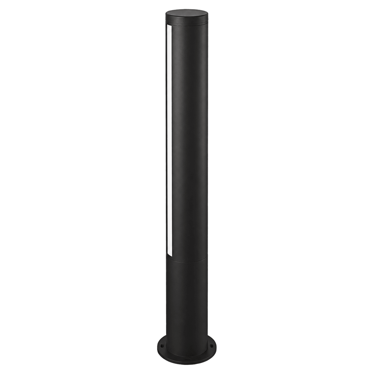 Black 11.5W aluminium LED bollard with a transparent background.
