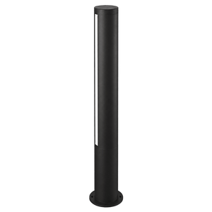 Black 11.5W aluminium LED bollard with a transparent background.