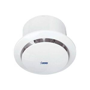 White round ceiling extractor fan with central panel and Bright Star Lighting logo on green background
