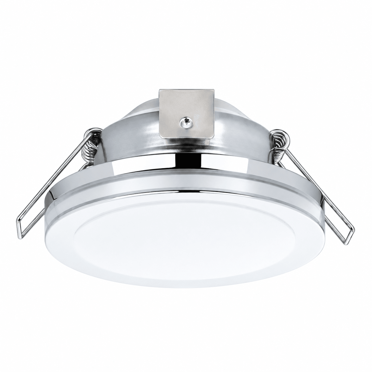 Round IP44 Bathroom LED Downlight - Warm White on white background