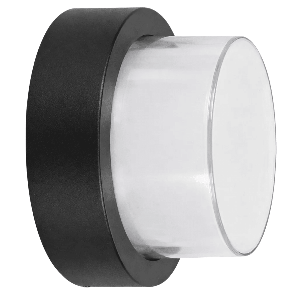 Round black eyelid 12W IP54 outdoor LED wall light, warm white, white background