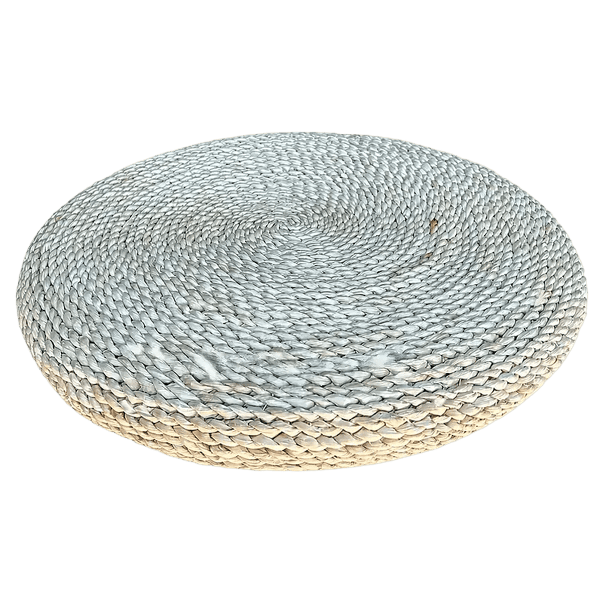 Round woven floor cushion, natural finish, transparent background, 1254 × 1254