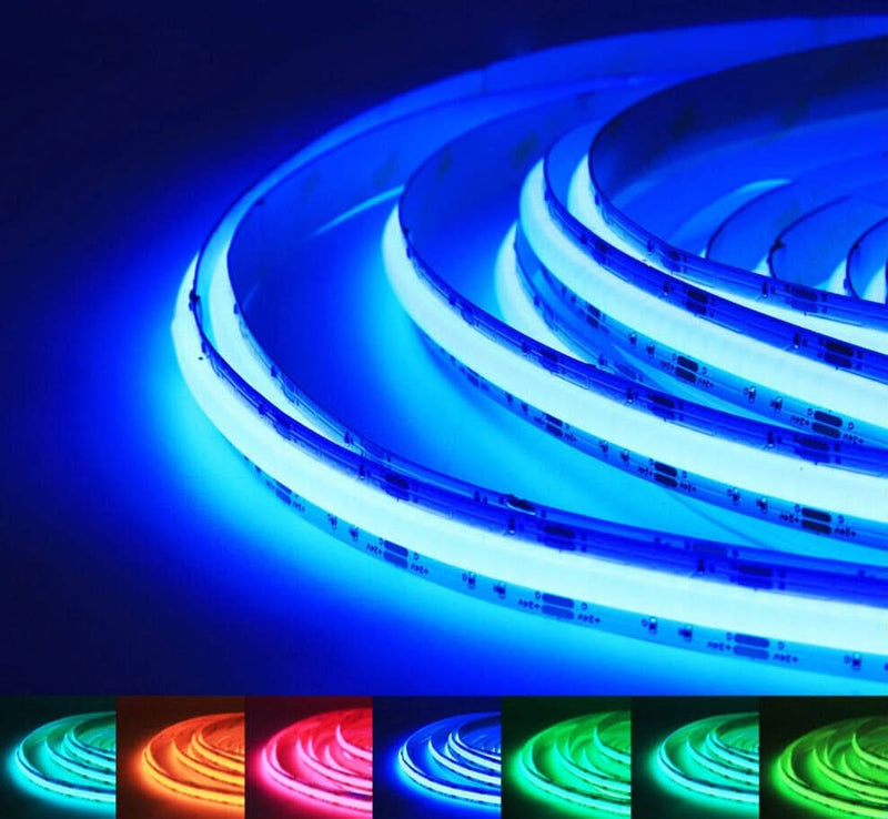 Colour-changing LED lights creating vibrant RGB lighting in a modern home interior