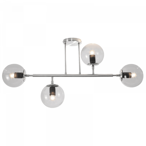 Satin chrome ceiling fitting with clear glass on a white background