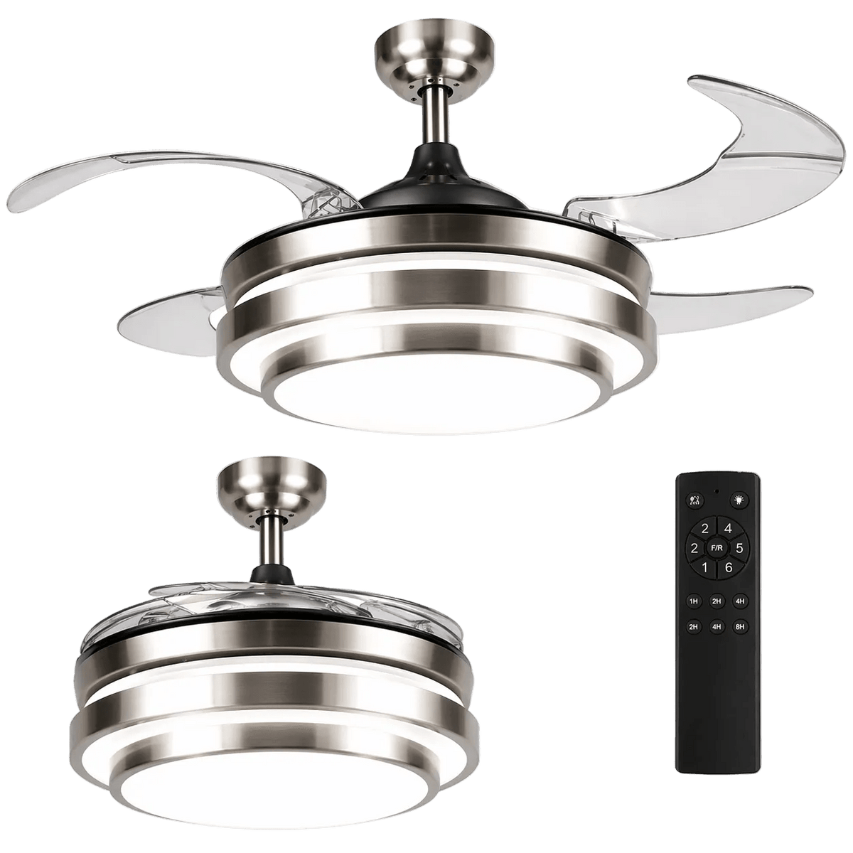 Satin Chrome, Steel & Acrylic LED Ceiling Fan
