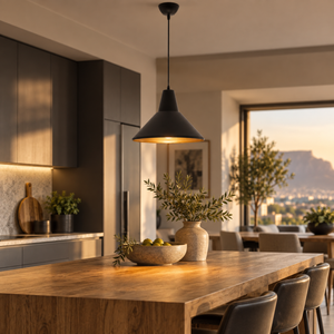 Sentino black and gold pendant in a kitchen dining area