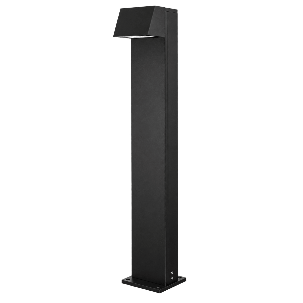 Sentry LED bollard in black with a square base on a transparent background