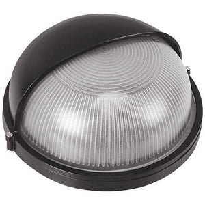 Black IP54 LED bulkhead wall light with ribbed dome lens and eyelid