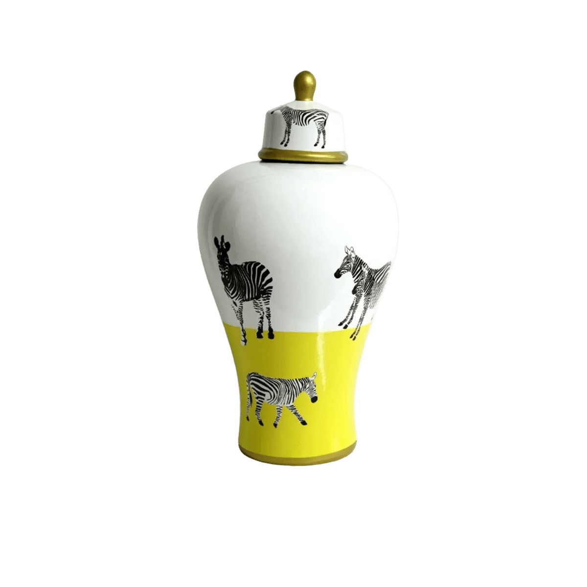 Small Ceramic Ginger Jar - Zebras, Yellow & White