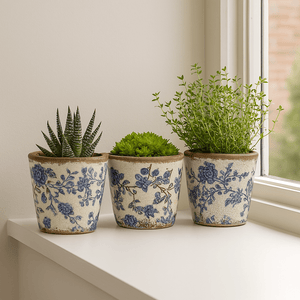 Small Ceramic Planter - Blue Flowers alternate view