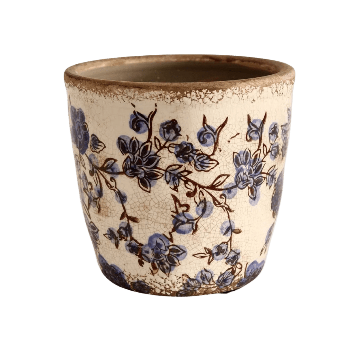 Small Ceramic Planter - Blue Flowers