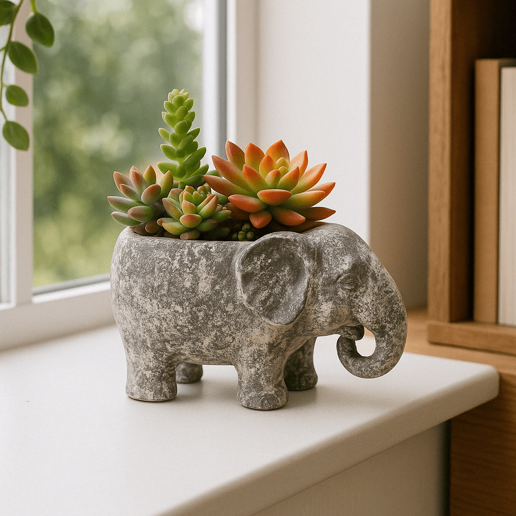 Small Grey Ceramic Elephant Planter - Future Decor