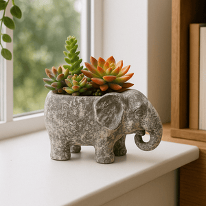 Small Grey Ceramic Elephant Planter - Future Decor