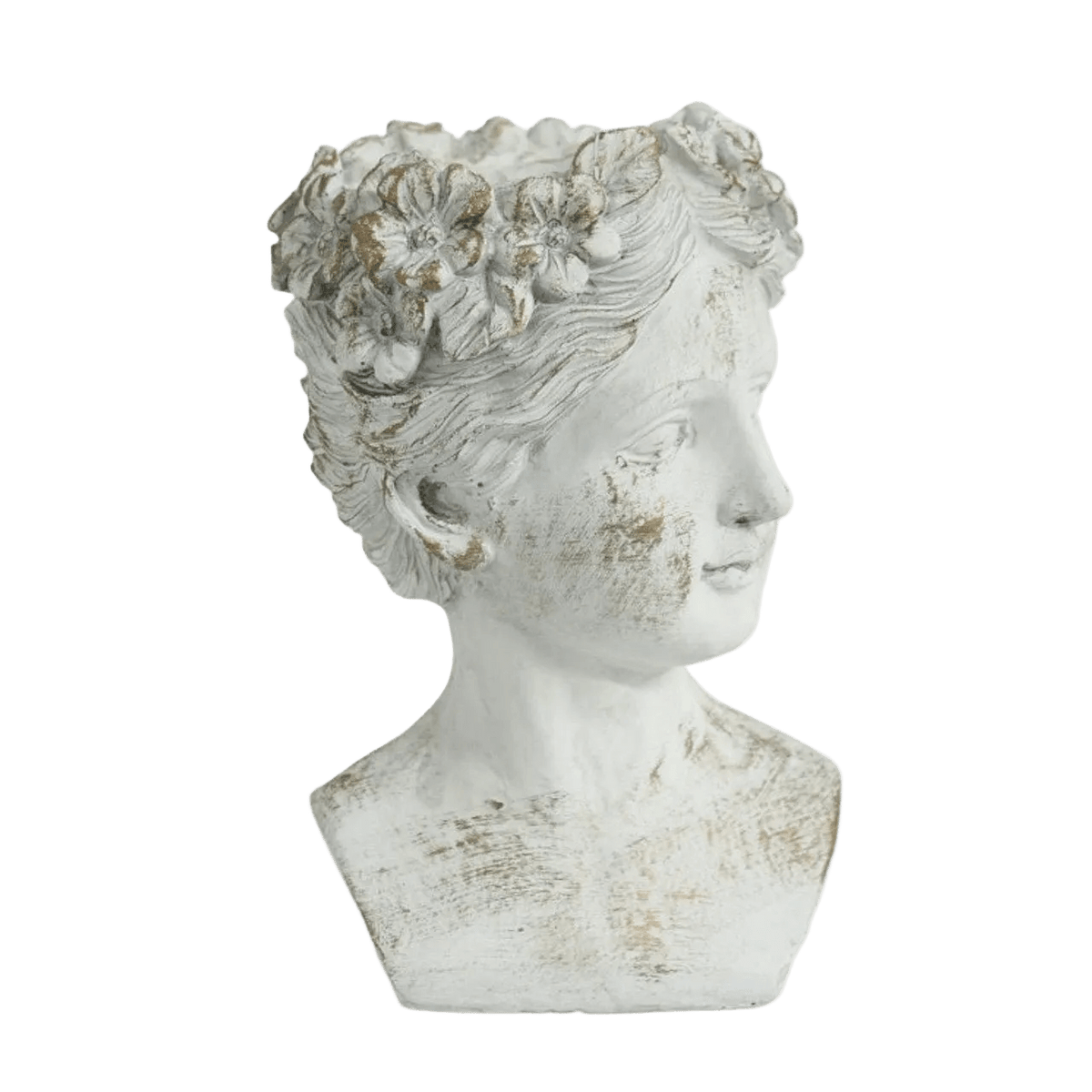 Small White & Gold Ceramic Female Bust Planter