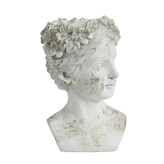 Small White & Gold Ceramic Female Bust Planter