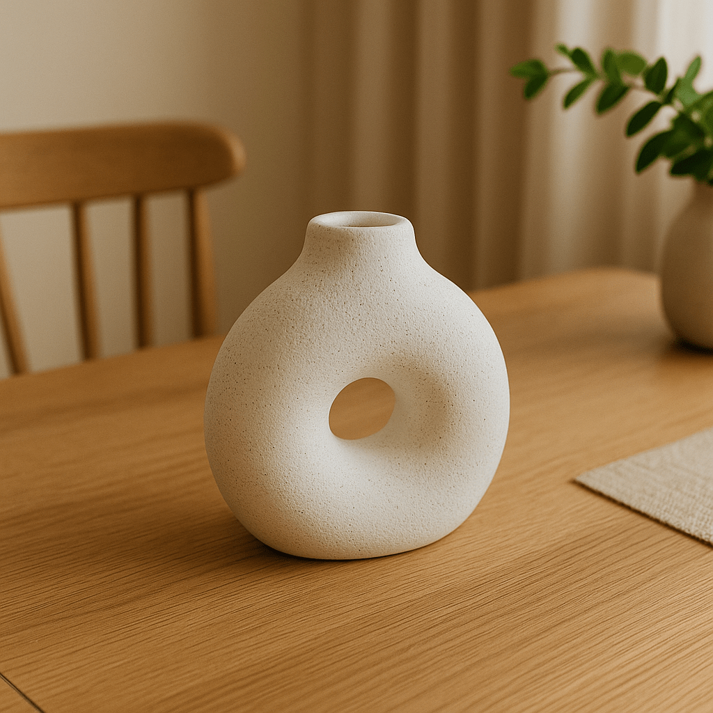 Small White Ceramic Doughnut Vase - Future Decor