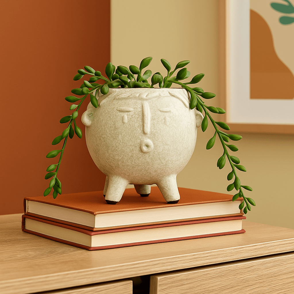 Small White Ceramic Face Planter - Future Decor