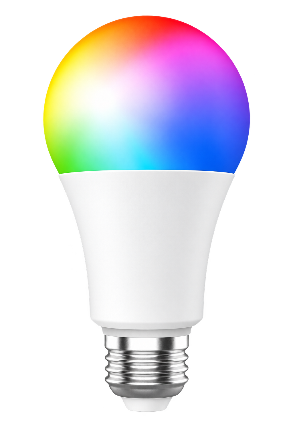 Smart LED RGBW A60 globe bulb on transparent background